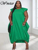 Wmstar Plus Size Φορέματα για Γυναικείες Χαλαρές τσέπες Συμπαγές Κομψό Μασίφ Φόρεμα Maxi New In Summer Ρούχα Χονδρική Dropshipping