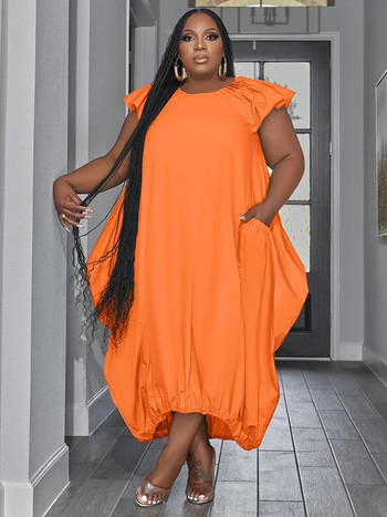 Wmstar Рокли с голям размер за жени Свободни джобове Едноцветна елегантна плътна макси рокля Ново през лятото Дрехи на едро Дропшиппинг