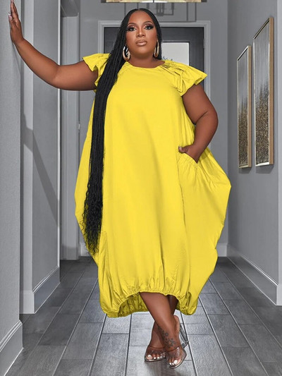 Wmstar Plus Size Φορέματα για Γυναικείες Χαλαρές τσέπες Συμπαγές Κομψό Μασίφ Φόρεμα Maxi New In Summer Ρούχα Χονδρική Dropshipping