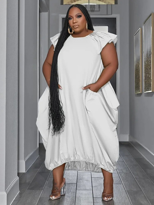 Wmstar Plus Size Φορέματα για Γυναικείες Χαλαρές τσέπες Συμπαγές Κομψό Μασίφ Φόρεμα Maxi New In Summer Ρούχα Χονδρική Dropshipping