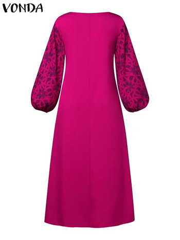 Plus Size 5XL VONDA Γυναικείο φόρεμα για πάρτι Φανάρι μανίκι V-λαιμόκοψη casual εμπριμέ μακρύ σαλαμάκι Φαρδύ συνονθύλευμα ρόμπα Bohemian Vestidos