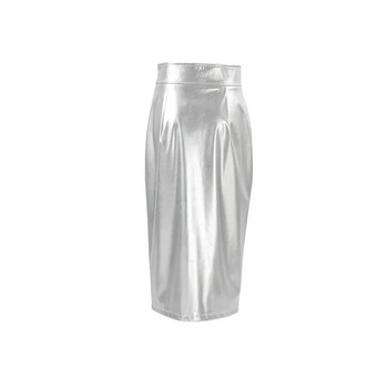 Сребърна кожена пола Дамска модна права пола със средна дължина