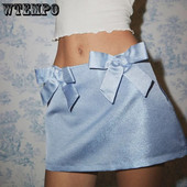 Fém kötésű masnis szoknya vékony rövid szoknya női tavaszi új egyszínű alkalmi mini szoknya Drop Szállítás