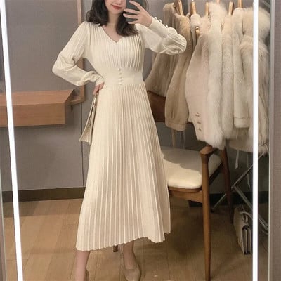 Kötött ruha női alkalmi hosszú ujjú retro elegáns irodai pulóver ruha női őszi és téli egyrészes ruha Vestidos