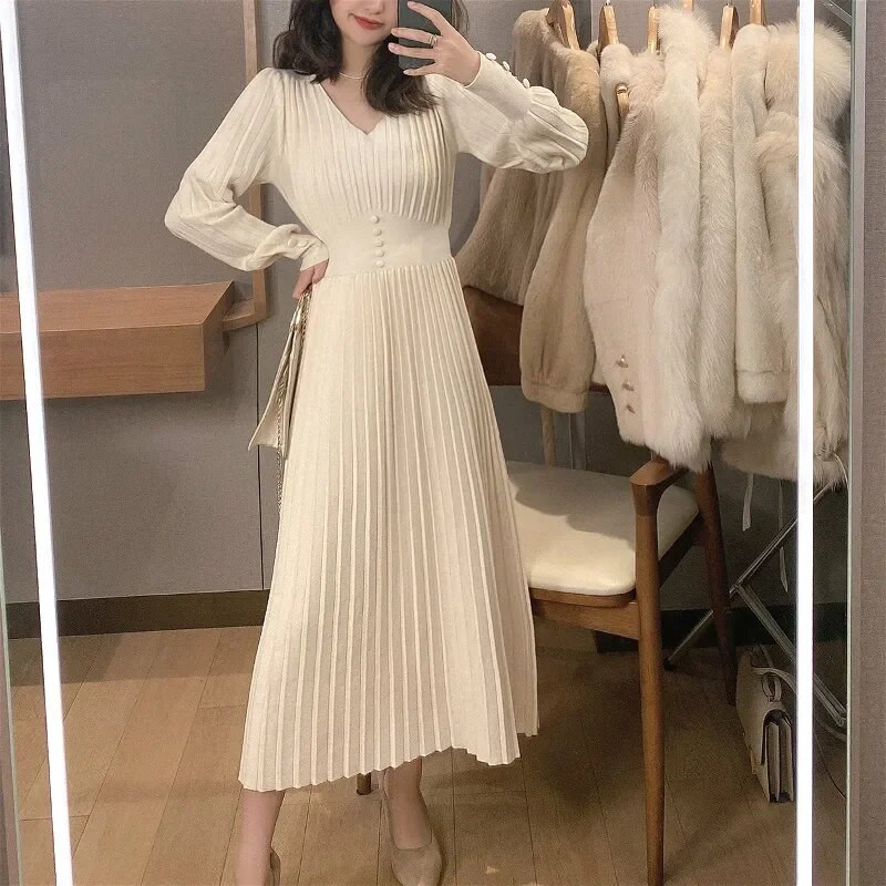 Kötött ruha női alkalmi hosszú ujjú retro elegáns irodai pulóver ruha női őszi és téli egyrészes ruha Vestidos