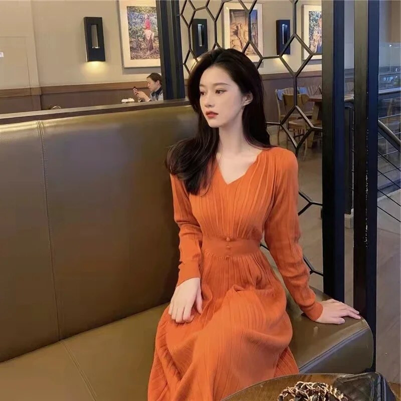 Kötött ruha női alkalmi hosszú ujjú retro elegáns irodai pulóver ruha női őszi és téli egyrészes ruha Vestidos