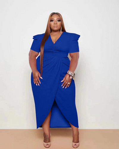 CM.YAYA Ženska puf kratkih rukava s omotom, midi maxi dugačka haljina s visokim bočnim razrezom i dugim rukavima 2023. Seksi haljine za zabavu, čak i vestido haljine