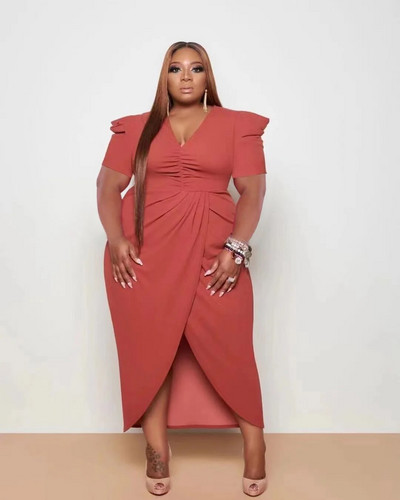 CM.YAYA Ženska puf kratkih rukava s omotom, midi maxi dugačka haljina s visokim bočnim razrezom i dugim rukavima 2023. Seksi haljine za zabavu, čak i vestido haljine