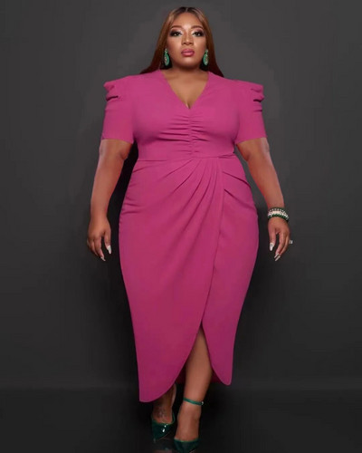 CM.YAYA Ženska puf kratkih rukava s omotom, midi maxi dugačka haljina s visokim bočnim razrezom i dugim rukavima 2023. Seksi haljine za zabavu, čak i vestido haljine