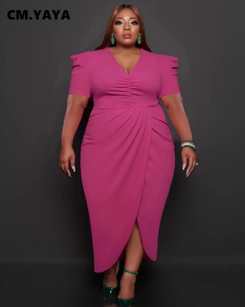 CM.YAYA Ženska puf kratkih rukava s omotom, midi maxi dugačka haljina s visokim bočnim razrezom i dugim rukavima 2023. Seksi haljine za zabavu, čak i vestido haljine