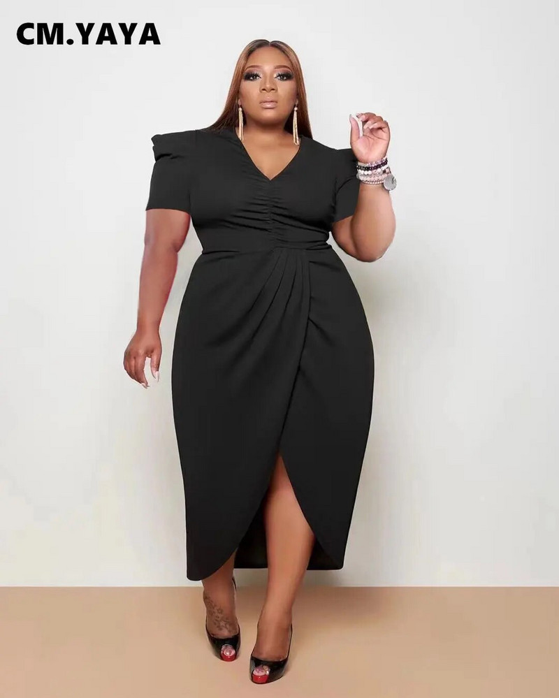 CM.YAYA Ženska puf kratkih rukava s omotom, midi maxi dugačka haljina s visokim bočnim razrezom i dugim rukavima 2023. Seksi haljine za zabavu, čak i vestido haljine