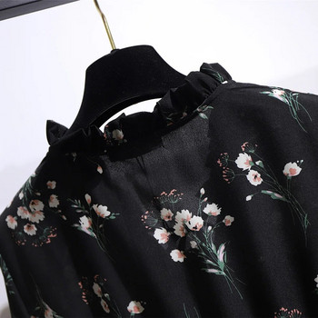 Νέα Φθινοπωρινά Φορέματα Χειμερινού Plus Size Γυναικεία Μεγάλα Φαρδιά Μακρυμάνικα Floral Print Flower Chiffon Midi Φόρεμα 3XL 4XL 5XL 6XL 7XL