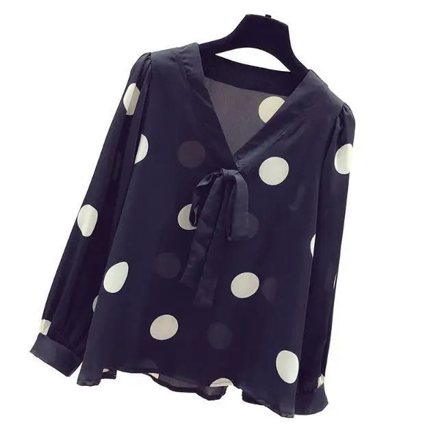 Tavasz és nyár Új divat Női Pöttyös ingek Női V-nyakú hosszú ujjú ingek Nyomtatott minőségi női blúzok
