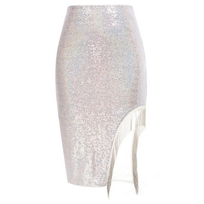 Modna ženska seksi šljokičasta suknja za reunion, nepravilnog ruba ispod koljena, jednobojna, uzročna, ženska uska suknja