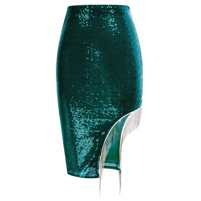 Modna ženska seksi šljokičasta suknja za reunion, nepravilnog ruba ispod koljena, jednobojna, uzročna, ženska uska suknja