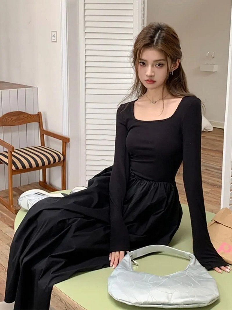 Pletene haljine dugih rukava Jesen Zima Ležerna Midi dužina Ležerna ženska uredska haljina Elegantne svečane suknje Moda 2023 Novo