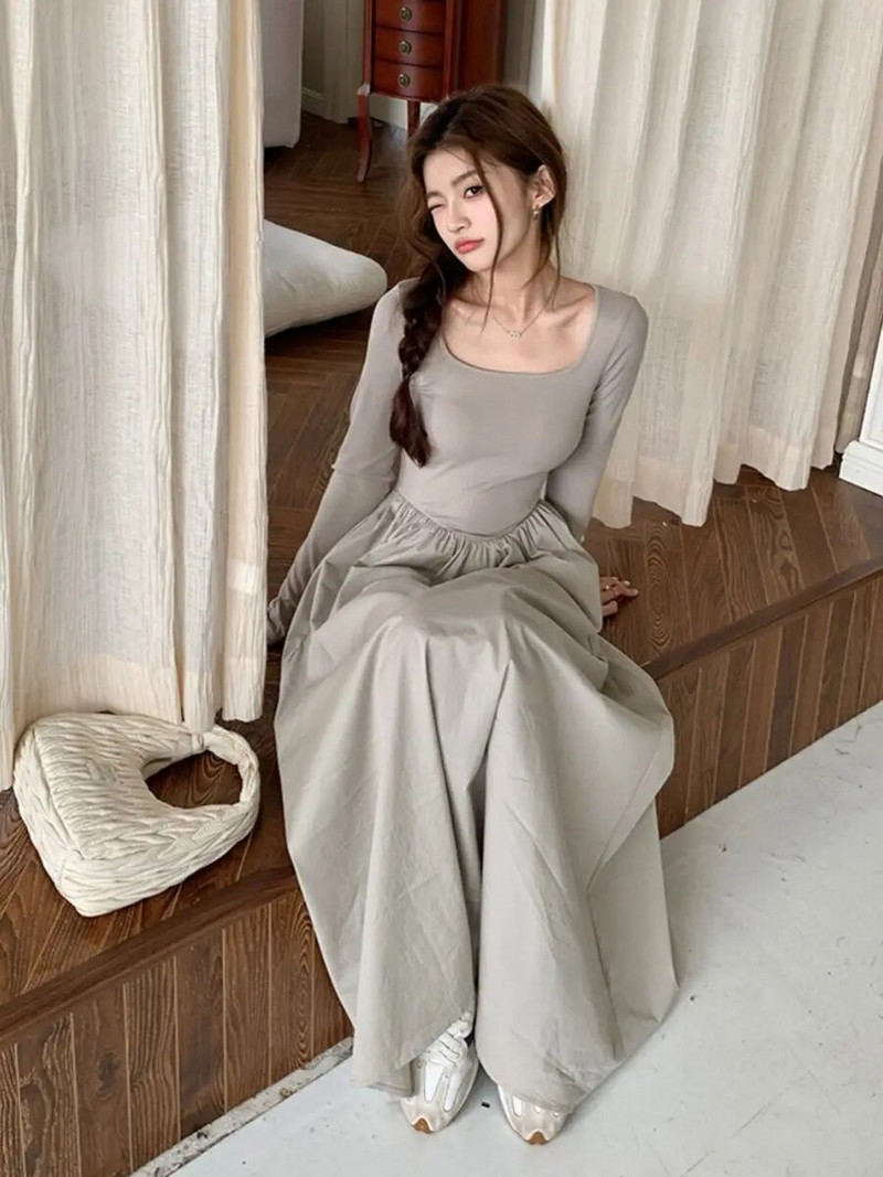 Pletene haljine dugih rukava Jesen Zima Ležerna Midi dužina Ležerna ženska uredska haljina Elegantne svečane suknje Moda 2023 Novo