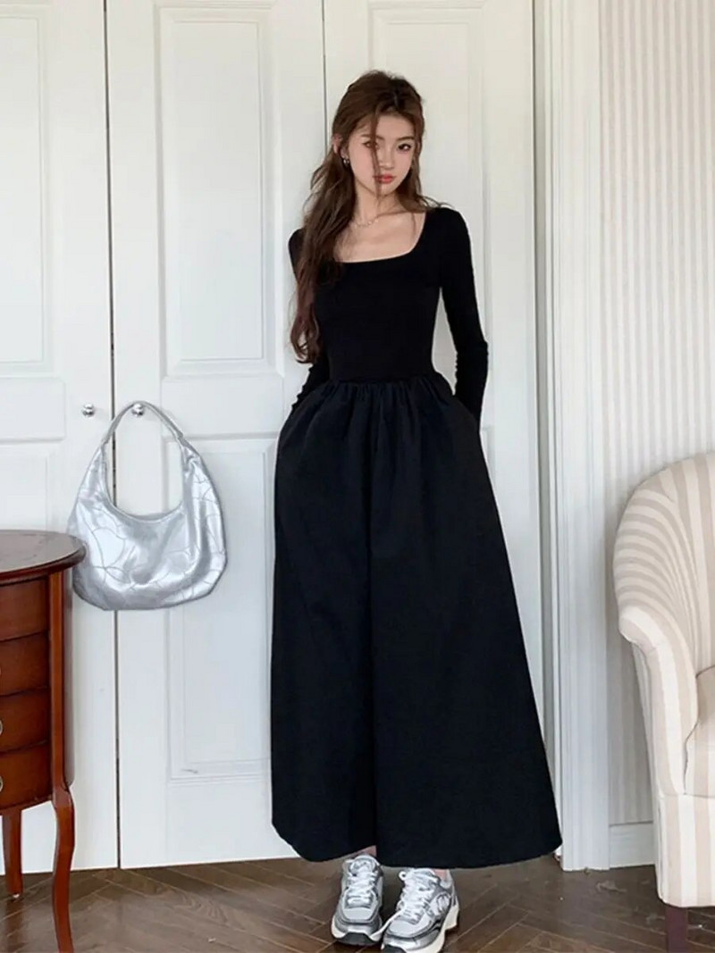 Pletene haljine dugih rukava Jesen Zima Ležerna Midi dužina Ležerna ženska uredska haljina Elegantne svečane suknje Moda 2023 Novo
