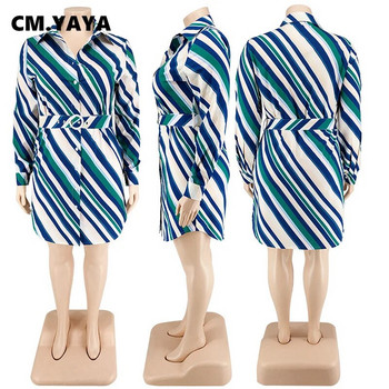 CM.YAYA Κομψό Γυναικείο Φόρεμα με ριγέ ριγέ μακρυμάνικο με μονό στήθος με γυριστό λαιμό με πέτο