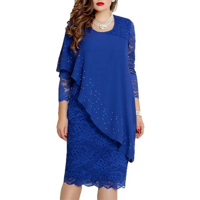 Rochie midi cu mâneci 3/4 cu mâneci 3/4, culoare uni, cu gât rotund pentru femei