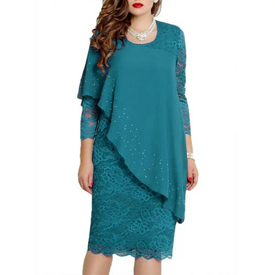 Rochie midi cu mâneci 3/4 cu mâneci 3/4, culoare uni, cu gât rotund pentru femei