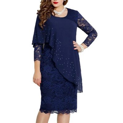 Rochie midi cu mâneci 3/4 cu mâneci 3/4, culoare uni, cu gât rotund pentru femei