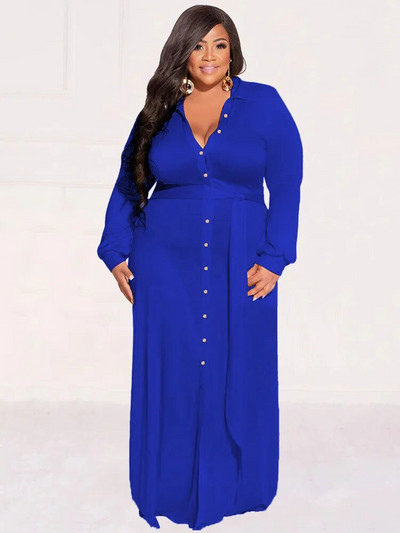 Wmstar suures suuruses kleidid naiste sügisriided nööbid lahtised soliidsed pikad elegantsed maksisärgid kleit uus stiil hulgimüük