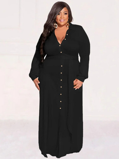 Wmstar suures suuruses kleidid naiste sügisriided nööbid lahtised soliidsed pikad elegantsed maksisärgid kleit uus stiil hulgimüük