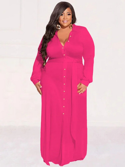 Wmstar suures suuruses kleidid naiste sügisriided nööbid lahtised soliidsed pikad elegantsed maksisärgid kleit uus stiil hulgimüük