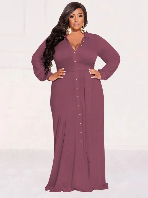 Wmstar suures suuruses kleidid naiste sügisriided nööbid lahtised soliidsed pikad elegantsed maksisärgid kleit uus stiil hulgimüük