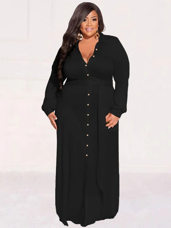 Wmstar suures suuruses kleidid naiste sügisriided nööbid lahtised soliidsed pikad elegantsed maksisärgid kleit uus stiil hulgimüük