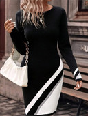 Dámske nové jesenné zimné módne a elegantné temperamentné, kontrastné farebné kockované ležérne kancelárske šaty z roku 2024