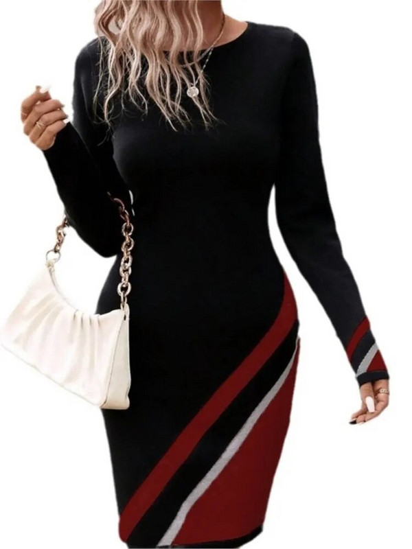 Dámske nové jesenné zimné módne a elegantné temperamentné, kontrastné farebné kockované ležérne kancelárske šaty z roku 2024