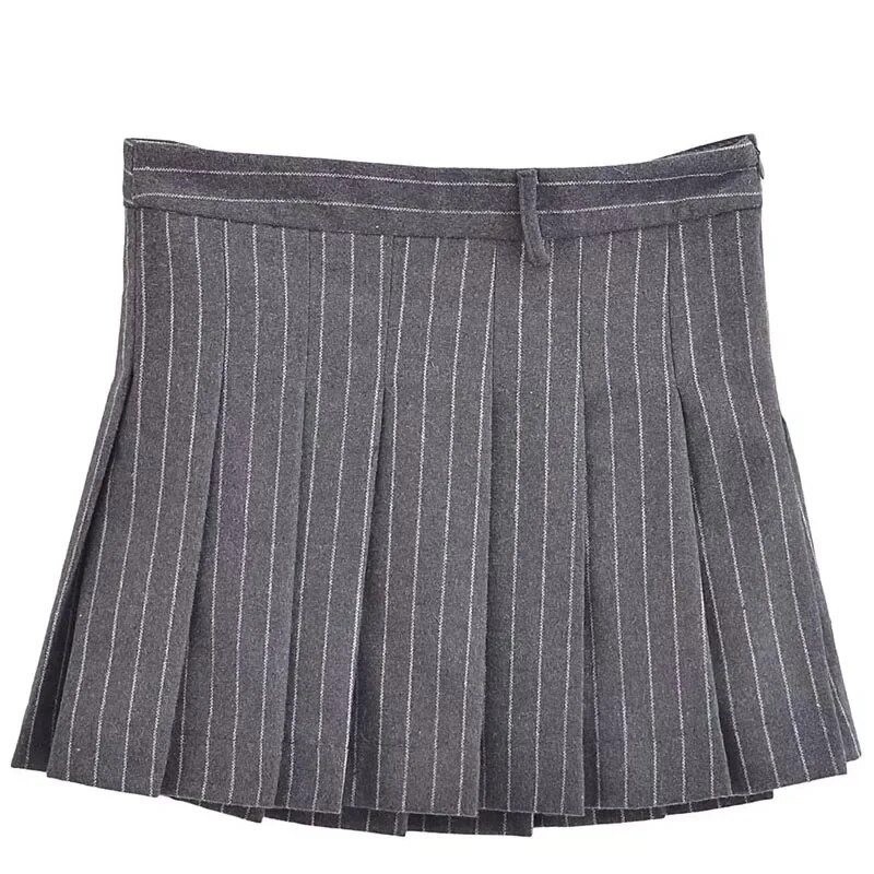 TRAF Ženske suknje Jesen Zima Prugasta plisirana suknja Mini mješovita suknja srednjeg struka Elegantne dizajnerske suknje za zabave Ženske luksuzne