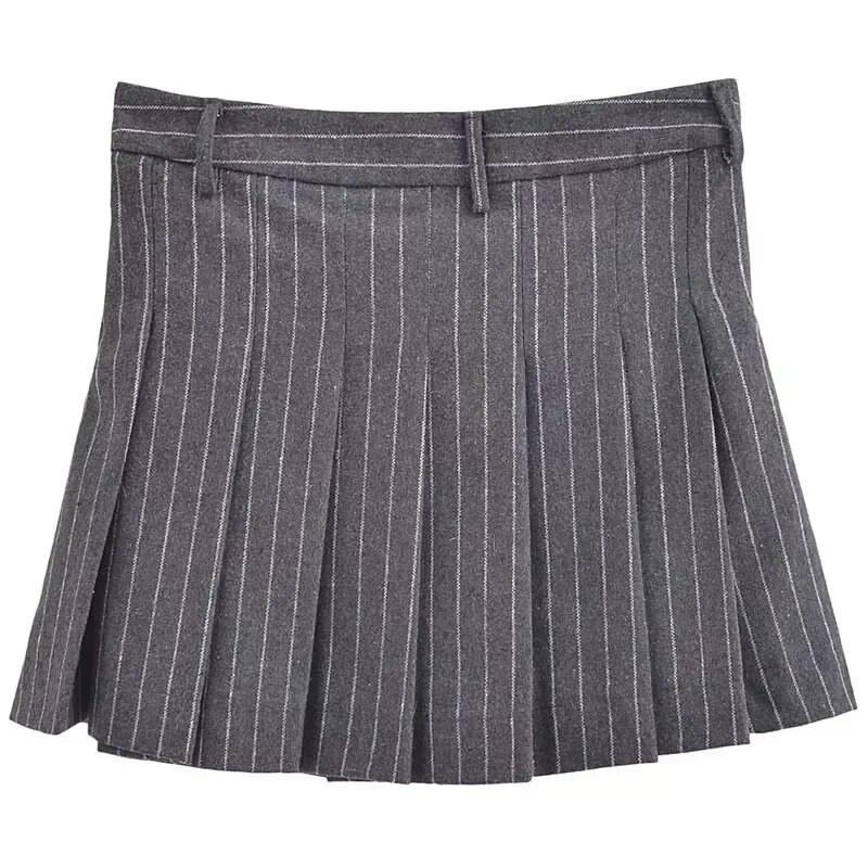 TRAF Ženske suknje Jesen Zima Prugasta plisirana suknja Mini mješovita suknja srednjeg struka Elegantne dizajnerske suknje za zabave Ženske luksuzne