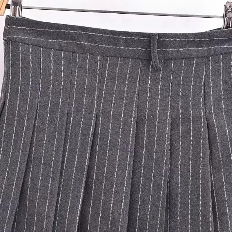 TRAF Ženske suknje Jesen Zima Prugasta plisirana suknja Mini mješovita suknja srednjeg struka Elegantne dizajnerske suknje za zabave Ženske luksuzne