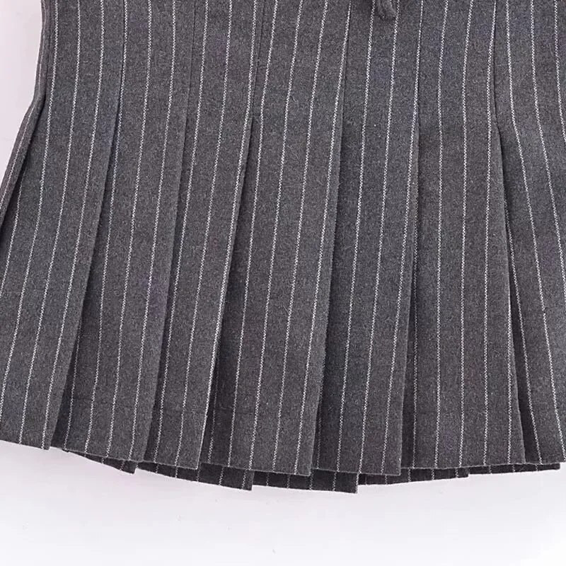 TRAF Ženske suknje Jesen Zima Prugasta plisirana suknja Mini mješovita suknja srednjeg struka Elegantne dizajnerske suknje za zabave Ženske luksuzne