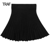 TRAF Kötött rakott szoknya Női szoknyák Téli Tavasz 2024 Mini fekete középső derékszoknya Új szoknyákban Elegáns és elegáns szoknyák