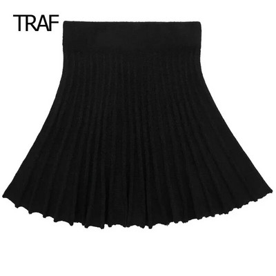 TRAF Kötött rakott szoknya Női szoknyák Téli Tavasz 2024 Mini fekete középső derékszoknya Új szoknyákban Elegáns és elegáns szoknyák