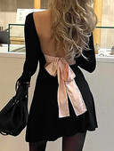 Ženske kratke haljine bez leđa, elegantna haljina na vezanje s mašnom Ženska ljetna haljina dugih rukava Ženska noćna haljina uz tijelo