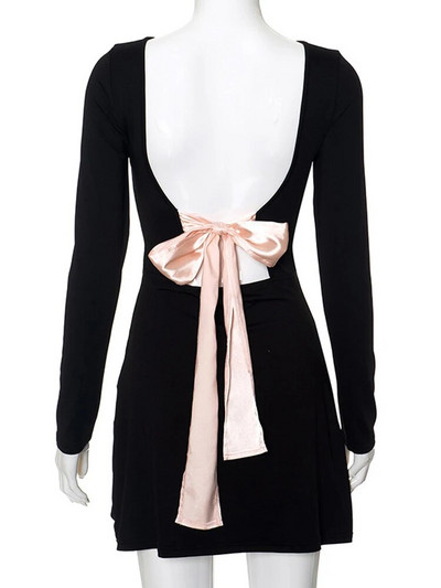 Ženske kratke haljine bez leđa, elegantna haljina na vezanje s mašnom Ženska ljetna haljina dugih rukava Ženska noćna haljina uz tijelo