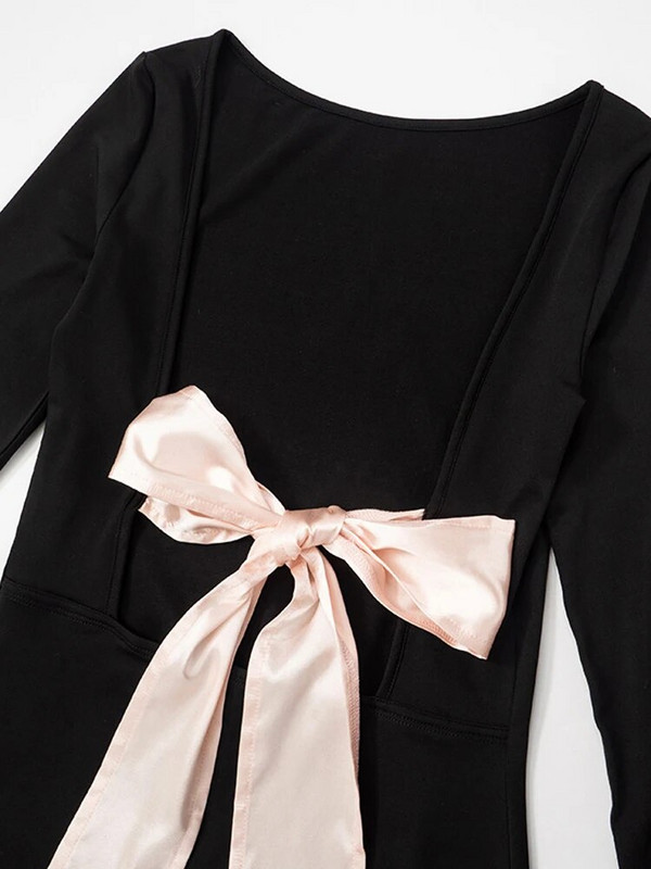 Ženske kratke haljine bez leđa, elegantna haljina na vezanje s mašnom Ženska ljetna haljina dugih rukava Ženska noćna haljina uz tijelo