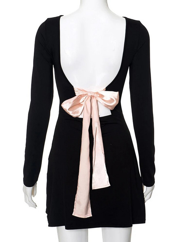 Ženske kratke haljine bez leđa, elegantna haljina na vezanje s mašnom Ženska ljetna haljina dugih rukava Ženska noćna haljina uz tijelo