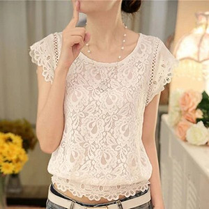 Vasariniai moteriški palaidiniai marškinėliai trumpomis rankovėmis nėriniuoti šifoninė palaidinė su kaklu, siuvinėjimas balti marškiniai moteriški laisvalaikio moteriški viršutiniai drabužiai, Silm