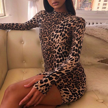 Jocoo Jolee Γυναικεία Μόδα Leopard Print Bodycon Φόρεμα Φθινοπωρινό Χειμώνα Σέξι μακρυμάνικο στενό μίνι φόρεμα Casual Club φόρεμα επίδεσμο