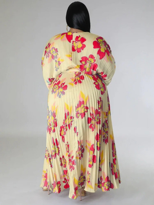 Vasaros laisvalaikio, vakarėlio puošnios suknelės moterims su gėlėmis margintais V kaklo nėriniais, klostuota iki grindų, plius dydžio „Vestidos“