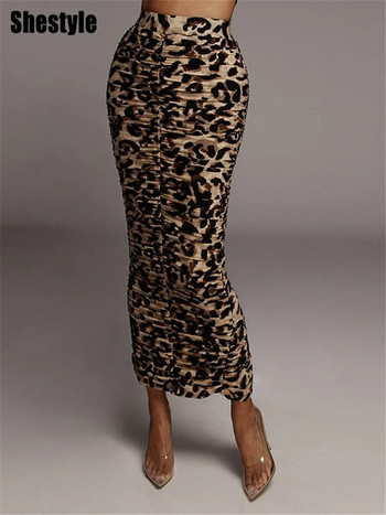 Shestyle Leopard Slit Μακριές Pencil Φούστες Γυναικείες Wild Ruched Sexy Push Up Ψηλόμεσο Σέξι Clubwear Γραφείο Γυναικεία ρούχα Μετακίνηση