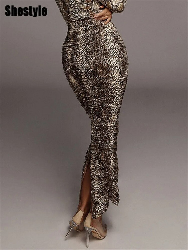 Shestyle fuste creion lungi cu fante din leopard femei sălbatice cu volan sexy push up talie înaltă sexy clubwear office ținute pentru doamnă navetă