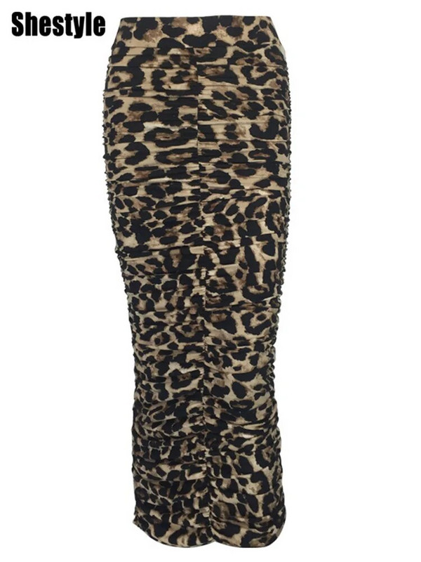 Shestyle fuste creion lungi cu fante din leopard femei sălbatice cu volan sexy push up talie înaltă sexy clubwear office ținute pentru doamnă navetă