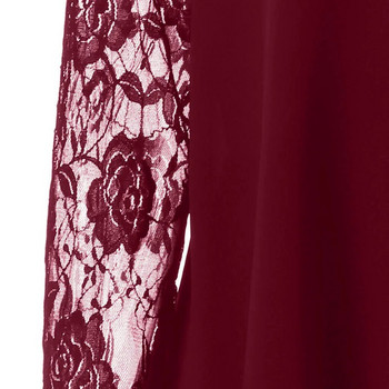 Γυναικείο φόρεμα πλεονάζοντος μεγέθους Διαφανές δαντέλα συνονθύλευμα Μακρυμάνικο ψηλό χαμηλό στρίφωμα φόρεμα αιώρησης με λαιμόκοψη Casual Κομψά φορέματα για πάρτι Vestidos